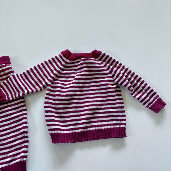 Carter's Boys 9 Month Red and White Striped Knit Outfit Sweater Pants Set - Picture 4 of 6